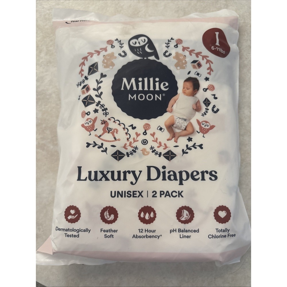 Millie Moon Diaper Sample Lot of 12 (2 Pack) Sz 1 6-11lbs Luxury Diaper Exp 5/24